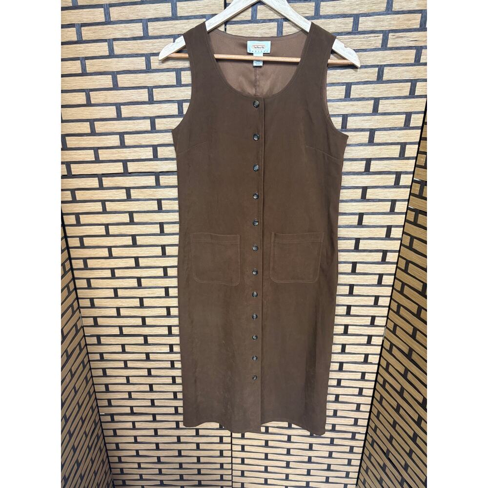 Talbots Brown Suede Button‎ Front Midi Dress Size 2P